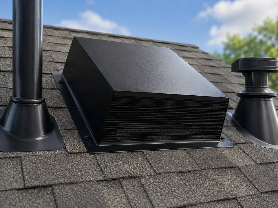 Protective metal roof-vent guard installed over a vulnerable opening